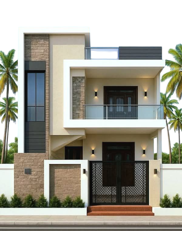 Modern two-storey home with stone cladding and balcony